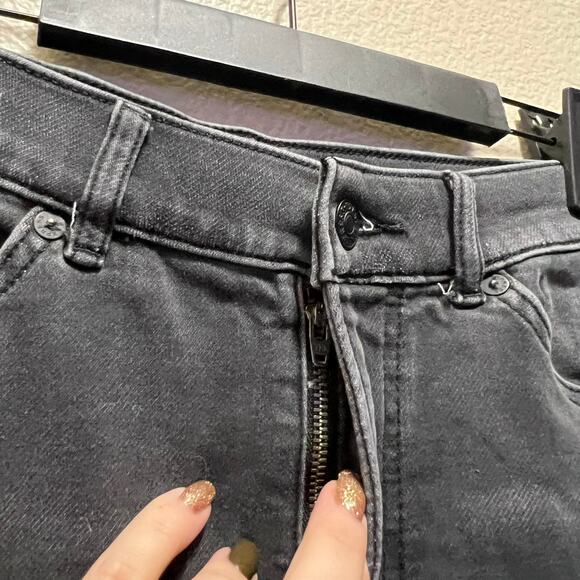 Express Midi High Rise Shorts Black Denim Jeans Cotton Stretch Dark Wash Sz 4 - Picture 5 of 9